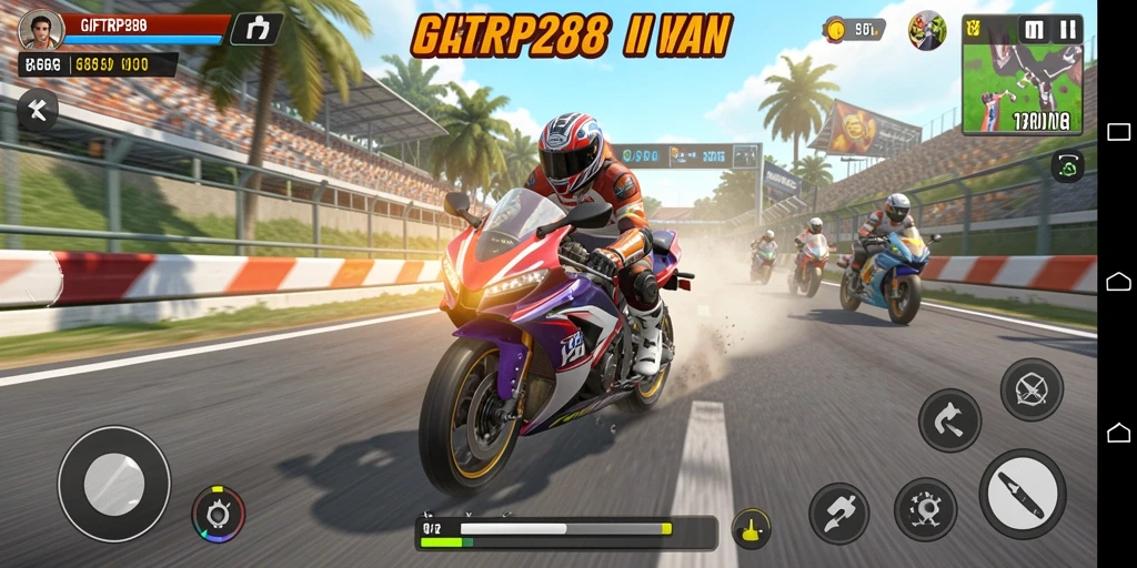 Tampilan gameplay balapan motor yang mendebarkan di GIFTRP288.