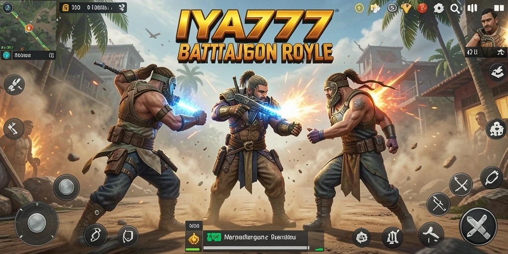 Screenshot utama IYA777 menampilkan aksi seru dalam pertempuran Battle Royale.