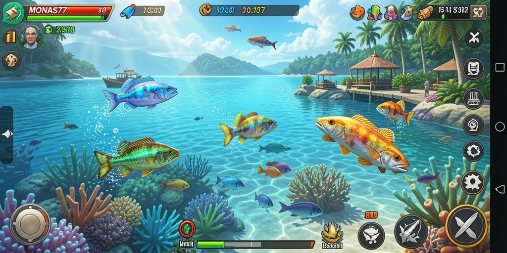 Tampilan gameplay menarik dari MONAS77 saat menembak ikan.