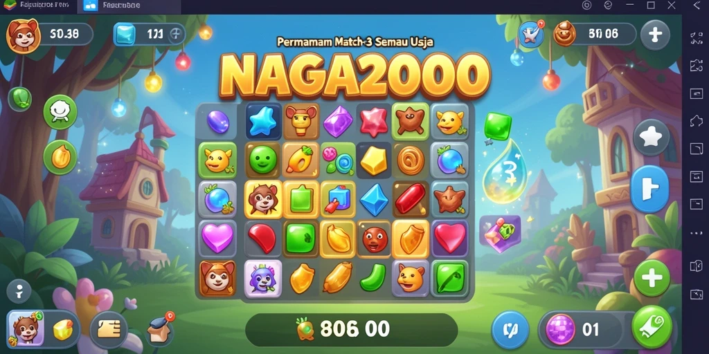 Screenshot gameplay NAGA2000 menampilkan serunya permainan Match-3.