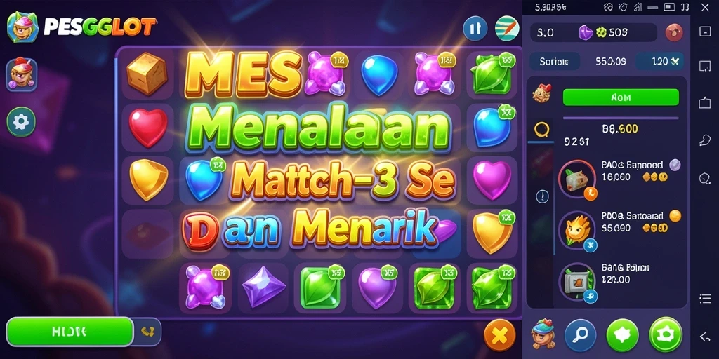 Gameplay PESGSLOT menampilkan elemen berwarna dan tantangan mencocokkan.