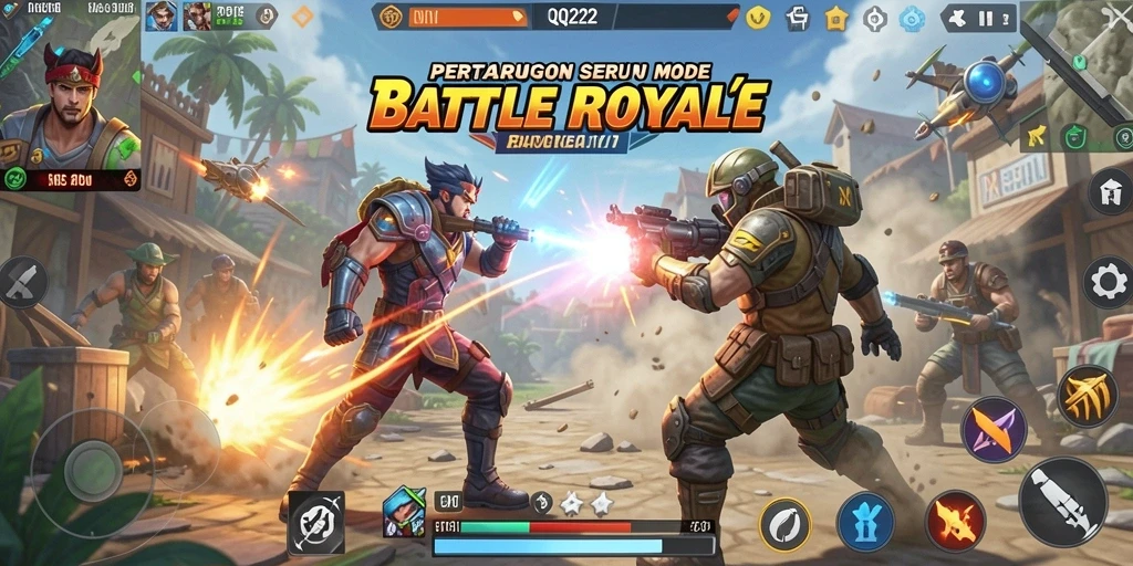 Tangkapan layar gameplay QQ222 yang menegangkan dalam mode Battle Royale.