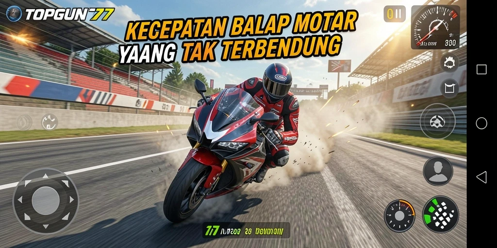 Tampilan gameplay menarik dari TOPGUN77 dengan balapan motor yang seru.